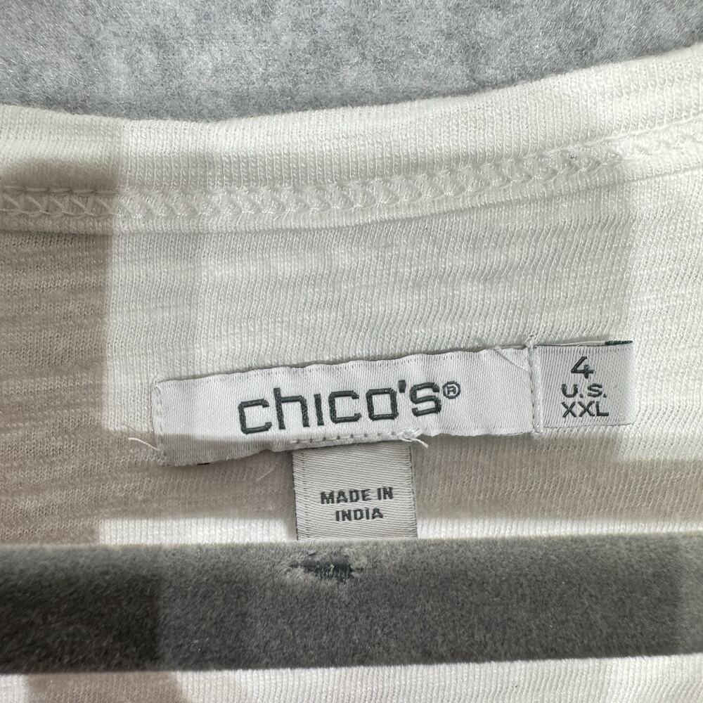 Chico's Tropical Floral Cotton T-Shirt Sz 4 XXL White Multi Vacation Coastal - Picture 4 of 9